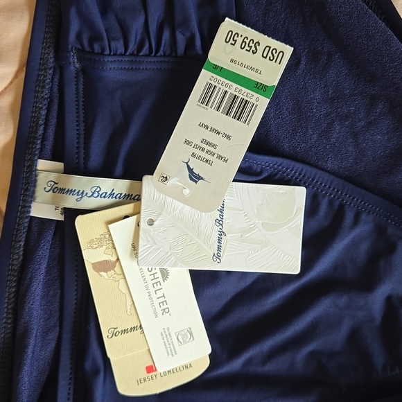 Tommy Bahama Pearl High Waist Side Shirred Bikini Bottom, Mare Navy, Large, NWT - Picture 8 of 13
